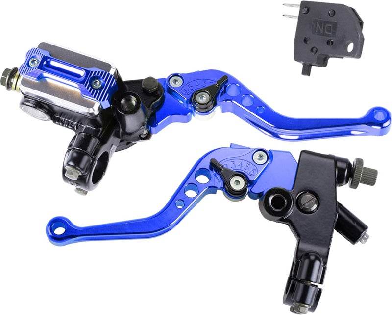 MRELC Universal Motorcycle 7/8" 22mm Handlebar Brake Master Cylinder Clutch Lever CNC Left & Right Set Compatible with Harley Honda Kawasaki Suzuki Yamaha（ Piston Diameter 12.7mm (Blue) - Image 1